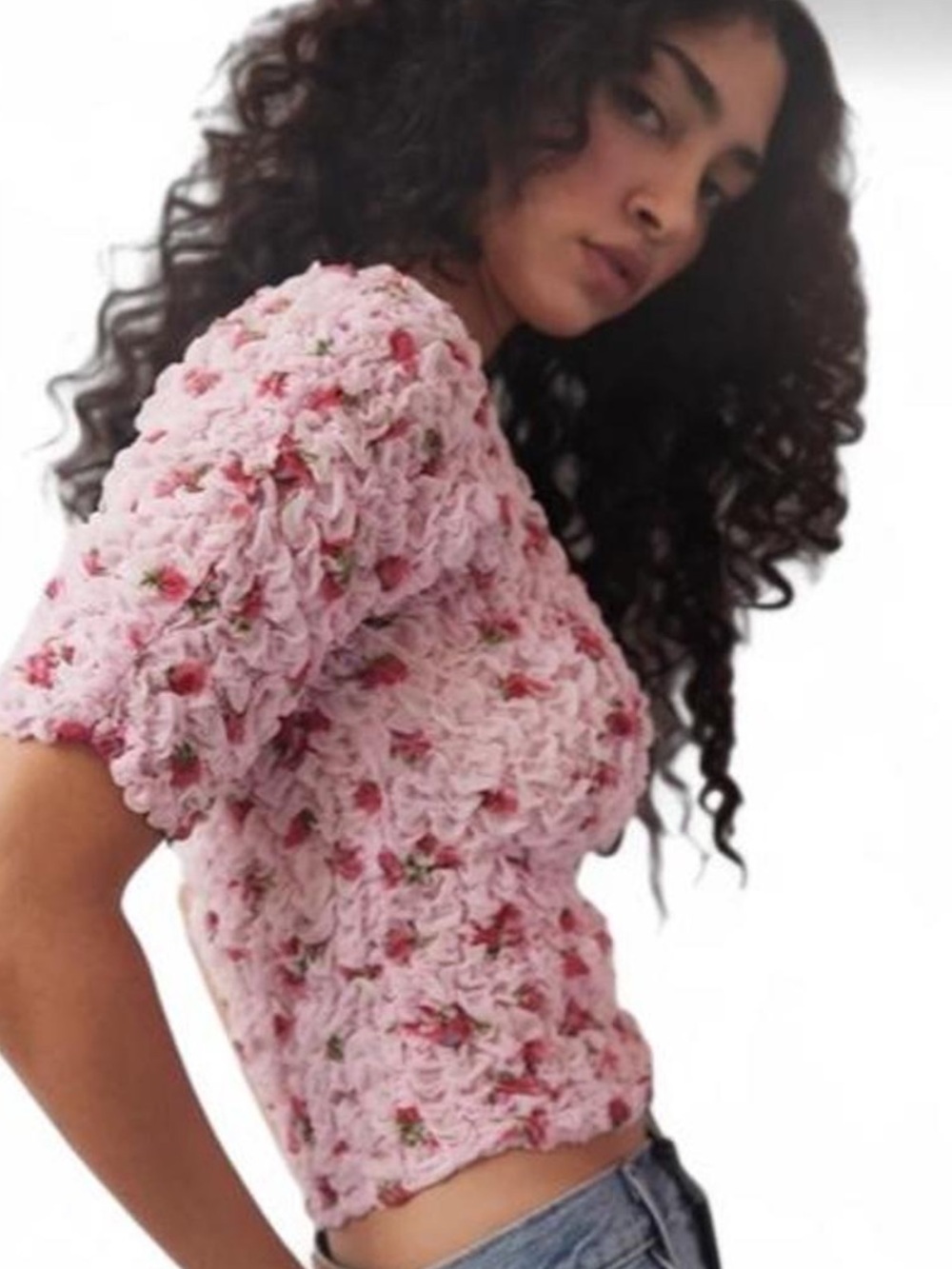 Free People Pink Floral Smocked Rosie Posie Top